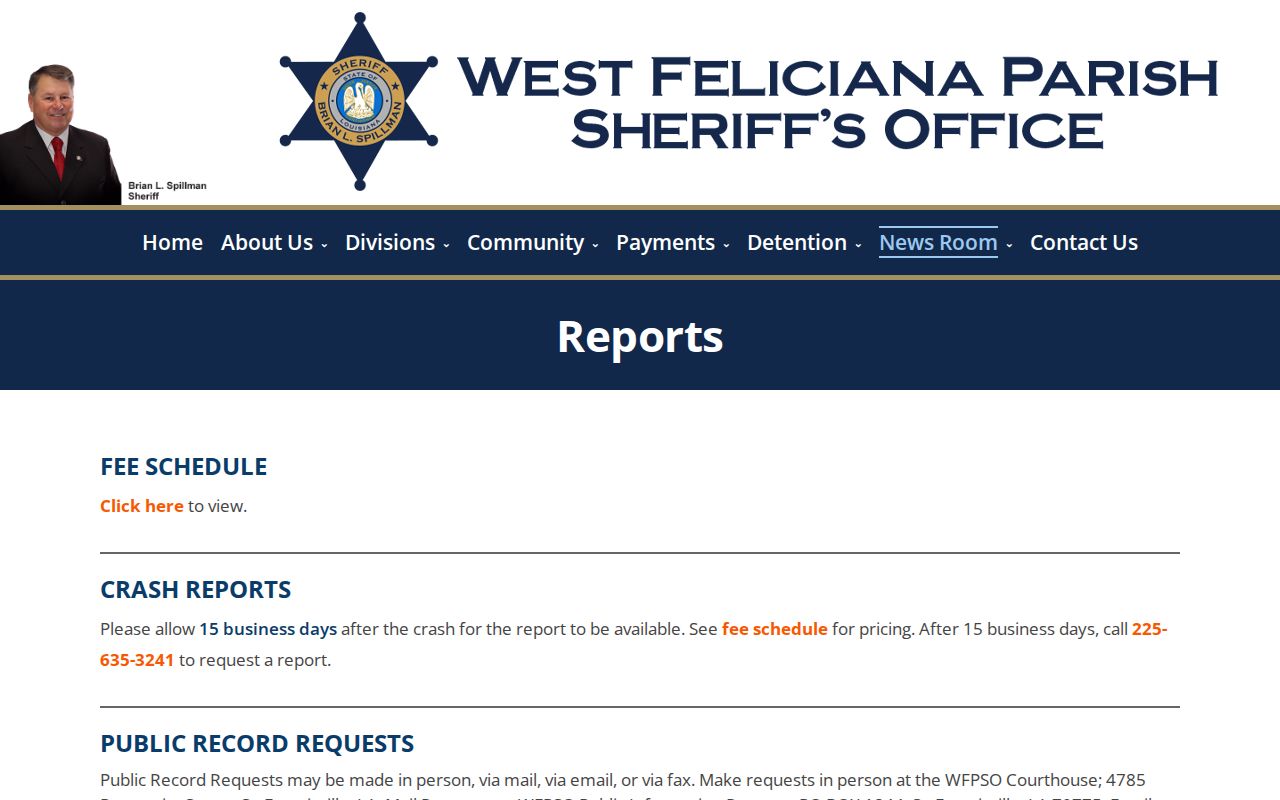West Feliciana Parish Sheriff arrest record request channels
