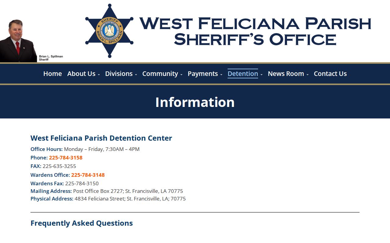 West Feliciana Parish Detention Center booking and arrest information page
