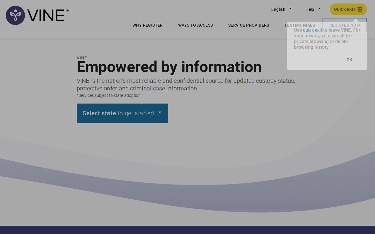 VINELink landing screen used to select Louisiana for a custody search